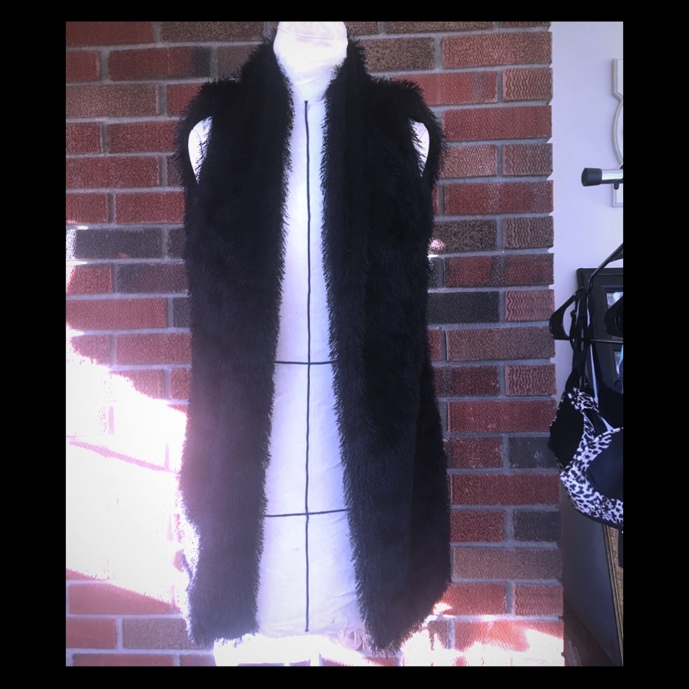 Kardashian collection long black furry vest
